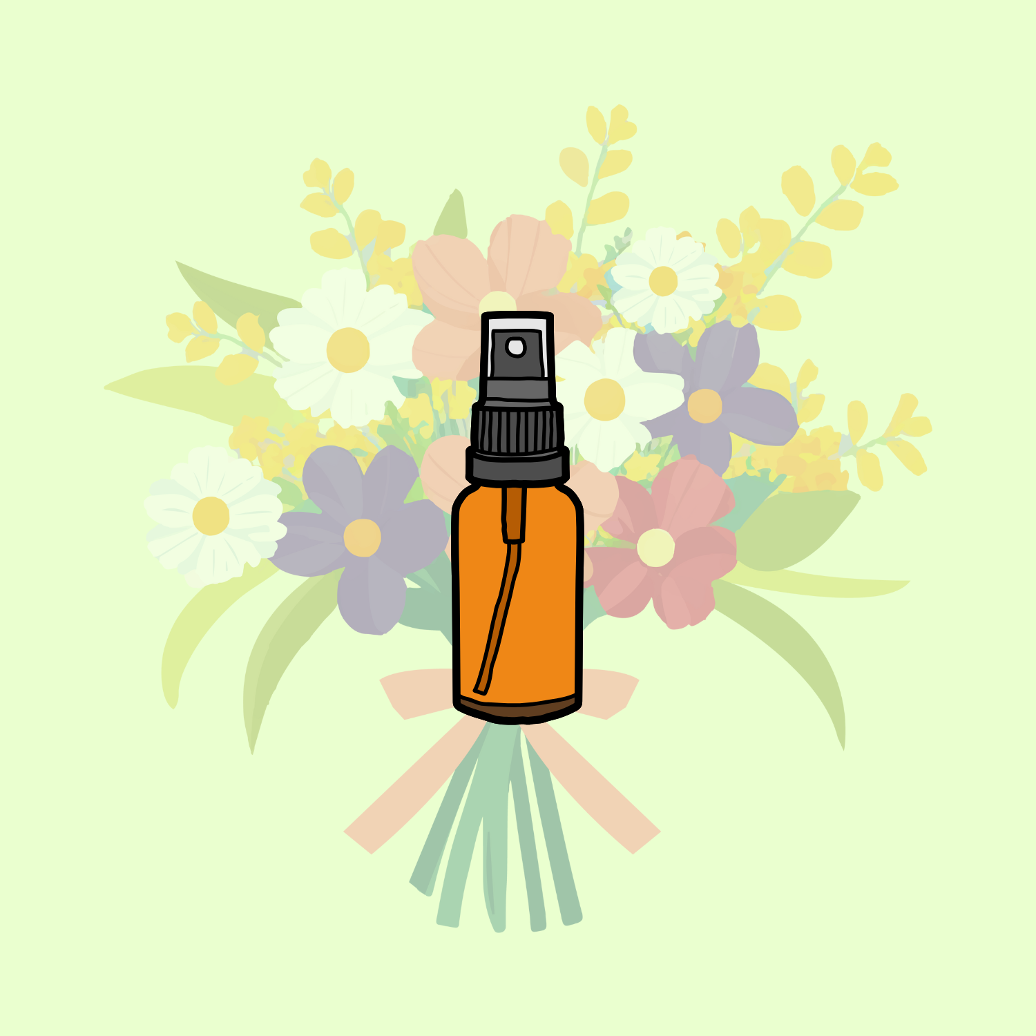 Image composée d'un dessin de spray et d'un bouquet de fleur en fond.